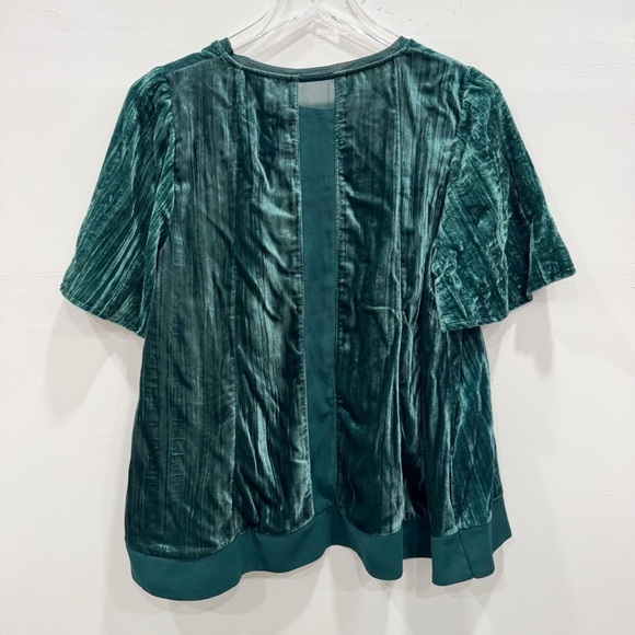 Anthropologie Maeve Emegald Green Velvet Chiffon Mesh Back Flowy Top Blouse M - Picture 5 of 5